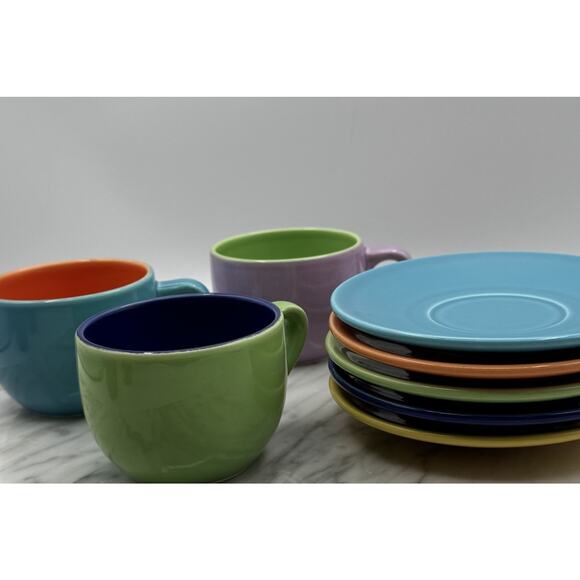 Pagnossin Ceramic Espresso 3 Cups 5 Saucers Mix & Match Colors Made In Italy - Picture 3 of 16